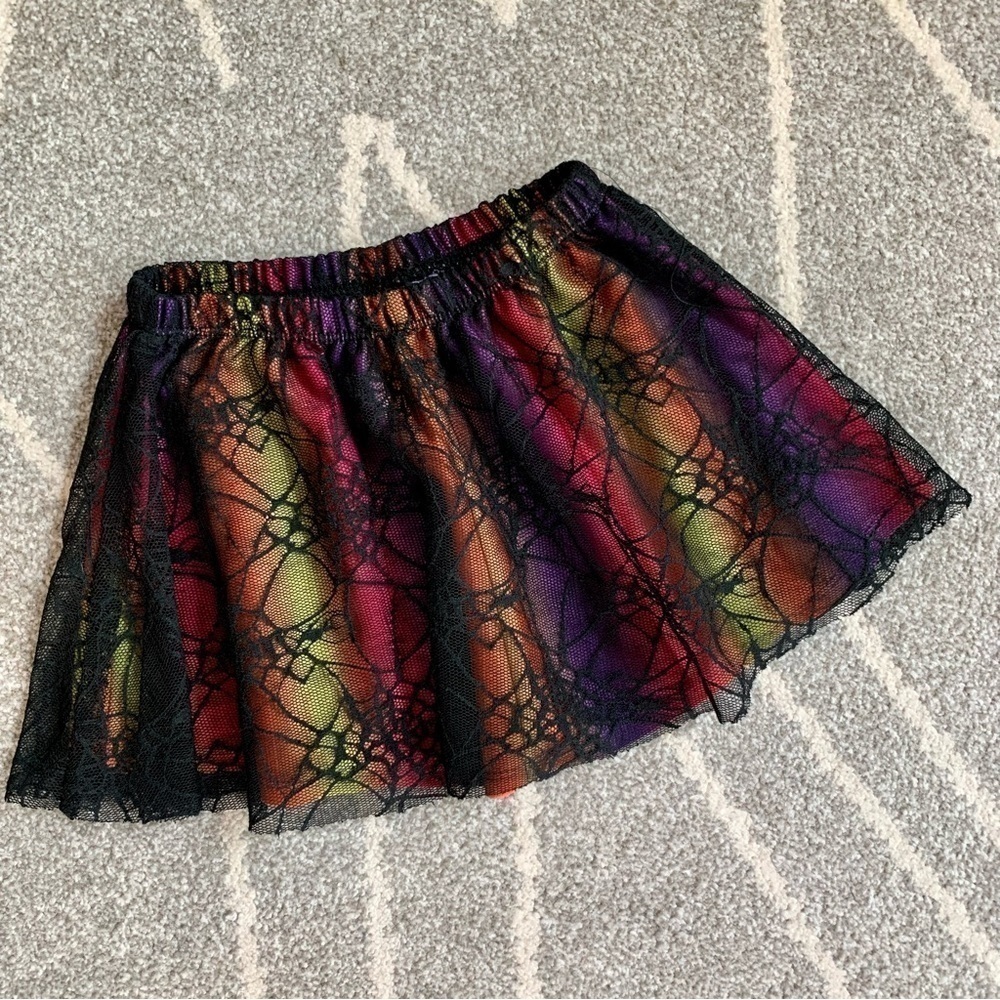 Rainbow and Black Spider Web Pull-on Circle Skirt Halloween 24 months